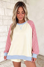 Load image into Gallery viewer, Beige Plaid Sleeve Colorblock Raglan Pullover Sweatshirt