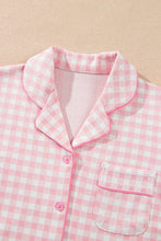 Load image into Gallery viewer, Pink Gingham Long Sleeve Lapel Shirt 2pcs Pajama Pant Set