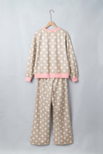Load image into Gallery viewer, Khaki Polka Dot Contrast Trim Long Sleeve Top Drawstring Shift Pants Set
