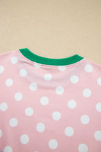 Load image into Gallery viewer, Pink Polka Dot Contrast Trim Long Sleeve Top Drawstring Shift Pants Set