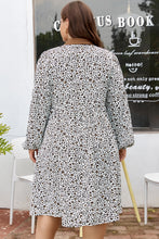 Load image into Gallery viewer, Pink Plus Size Button V Neck Leopard Print Puff Sleeve Loose Mini Dress