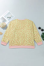 Load image into Gallery viewer, Brown Plus Size Leopard Print Contrast Polka Dot Trim Long Sleeve Top
