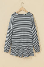 Load image into Gallery viewer, Brown Stripe Textured Knit Long Sleeve Top Elastic Waist Shorts Casual Outfit
