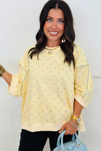 Load image into Gallery viewer, Gray Polka Dot Print Piping Trim 3/4 Sleeve Relaxed Top