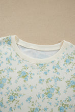Load image into Gallery viewer, Sky Blue Floral Print Short Sleeve Elastic Waist Pocket Two Piece Set