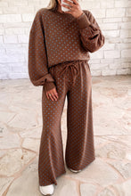 Load image into Gallery viewer, Red Polka Dot Drawstring Wide Leg Long Sleeve Top Pant Set