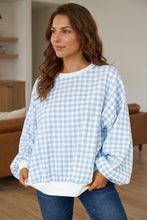 Load image into Gallery viewer, Light Blue Plaid Round Neck Long Sleeve Sweatshirt