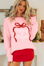 Load image into Gallery viewer, Gossamer Pink Drop Shoulder Round Neck Towel Embroidery Slogan Pullover Sweater