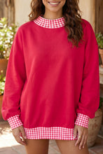 Load image into Gallery viewer, Red Colorblock Polka Dot Contrast Trim Oversized Sweatshirt