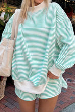 Load image into Gallery viewer, Red Stripe Oversize Mock Neck Sweatshirt and Shorts Set