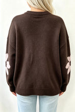 Load image into Gallery viewer, Chicory Coffee Cozy Floral Print Round Neck Dropped Shoulder Casual Sweater