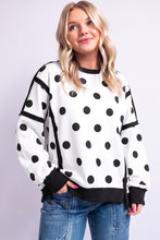 Load image into Gallery viewer, White Polka Dot Contrast Patchwork Round Neck Baggy Sweatshirt