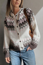 Load image into Gallery viewer, White Geometric Pattern Brushed Knit Button Cardigan