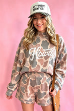 Load image into Gallery viewer, Multicolour Howdy Camouflage High Neck Long Sleeve Top and Shorts Set