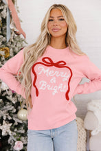 Load image into Gallery viewer, Gossamer Pink Drop Shoulder Round Neck Towel Embroidery Slogan Pullover Sweater