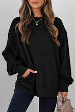 Load image into Gallery viewer, Coffee Solid Color Textured Round Neck Drop Shoulder Pullover Sweatshirt