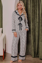 Load image into Gallery viewer, Brown Leopard Print Bow Knot Patchwork Long Sleeve Lounge Set