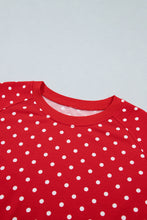 Load image into Gallery viewer, Red Polka Dot Drawstring Wide Leg Long Sleeve Top Pant Set