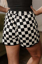 Load image into Gallery viewer, Black Checkered Drawstring Elastic Waist Casual Shorts