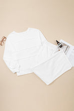 Load image into Gallery viewer, White Textured Raw Seam Plus Size Pullover Top and Drawstring Pants Set