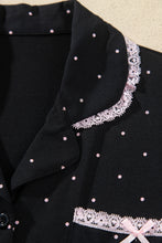 Load image into Gallery viewer, Black Polka Dot Long Sleeve Shirt Lace Detail Two Piece Pajama Pant Set
