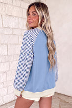 Load image into Gallery viewer, Beige Plaid Sleeve Colorblock Raglan Pullover Sweatshirt