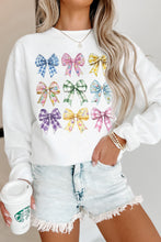 Load image into Gallery viewer, White Easter Eggs Plaid Bow Graphic Drop Shoulder Sweatshirt