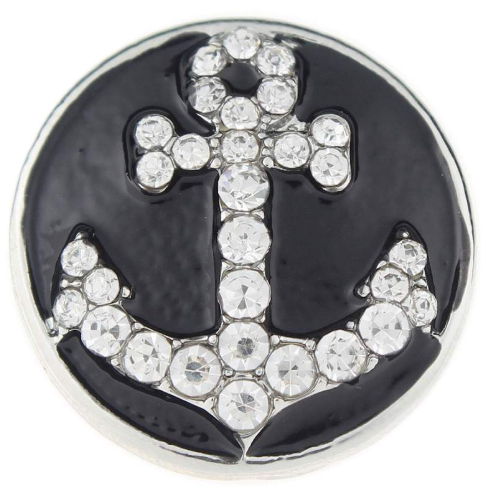 20 MM Black Enamel Rhinestone Anchor Snap