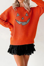 Load image into Gallery viewer, Orange Drop Shoulder Long Sleeve Round Neck Halloween Sweater