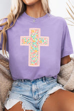 Load image into Gallery viewer, Wisteria Easter Floral Cross Christian Casual Tee