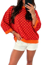 Load image into Gallery viewer, Blue Polka Dot Print Contrast Trim Round Neck Bracelet Sleeve Top
