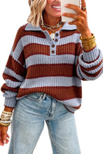 Load image into Gallery viewer, Red Dahlia Button Collar Dropped Shoulder Relaxed Pullover Sweater