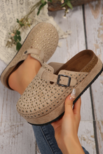 Load image into Gallery viewer, Parchment Rivet Buckle Closed Toe Platform Slippers