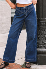 Load image into Gallery viewer, Sail Blue Stitched Waist Detail Loose Cuffed Jeans