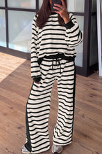 Load image into Gallery viewer, Khaki Stripe Relaxed Long Sleeve Top Color Block Detail Drawstring Pant Set