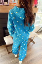 Load image into Gallery viewer, Blue Polka Dot Hooded Drawstring Long Sleeve Plus Size Set