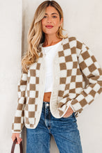 Load image into Gallery viewer, Brown Checkered Sherpa Buttoned Front Chunky Jacket