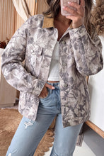 Load image into Gallery viewer, Gray Abstract Camo Print Colorblock Collar Oversized Shift Silhouette Denim Jacket