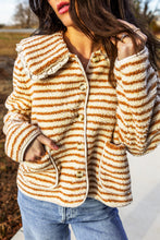 Load image into Gallery viewer, Brown Stripe Striped Fleece Button Front Long Sleeve Regular Fit Jacket