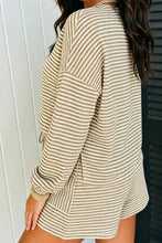 Load image into Gallery viewer, Brown Stripe Textured Knit Long Sleeve Top Elastic Waist Shorts Casual Outfit