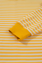 Load image into Gallery viewer, Pink Stripe Textured Knit Color Block Trim Split Hem Long Sleeve Top
