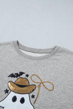 Load image into Gallery viewer, Medium Grey Sequin Western Ghost Print Long Sleeve Round Neck Sweatshirt