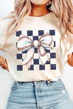 Load image into Gallery viewer, White Checkered Rugby Bowknot Graphic Crew T Shirt