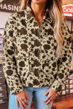 Load image into Gallery viewer, Brown Western Cow Print Cargo Pocket Denim Jacket