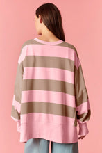 Load image into Gallery viewer, Pink Stripe Striped Colorblock Patch Pocket Split Hem Oversized Long Sleeve Sweatshirt