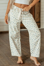 Load image into Gallery viewer, Beige Grommet Knot Waist Floral Barrel Leg Jeans