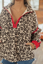 Load image into Gallery viewer, Brown Leopard Print Zip-Up Red Accents Pockets Sweatshirt