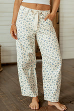 Load image into Gallery viewer, Beige Grommet Knot Waist Floral Barrel Leg Jeans