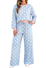 Load image into Gallery viewer, Pink Polka Dot Contrast Trim Long Sleeve Top Drawstring Shift Pants Set