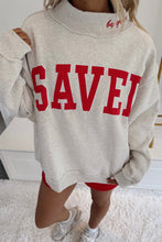Load image into Gallery viewer, Gray Saved By Grace Embroidered Detail Letter Graphic High Neck Sweatshirt